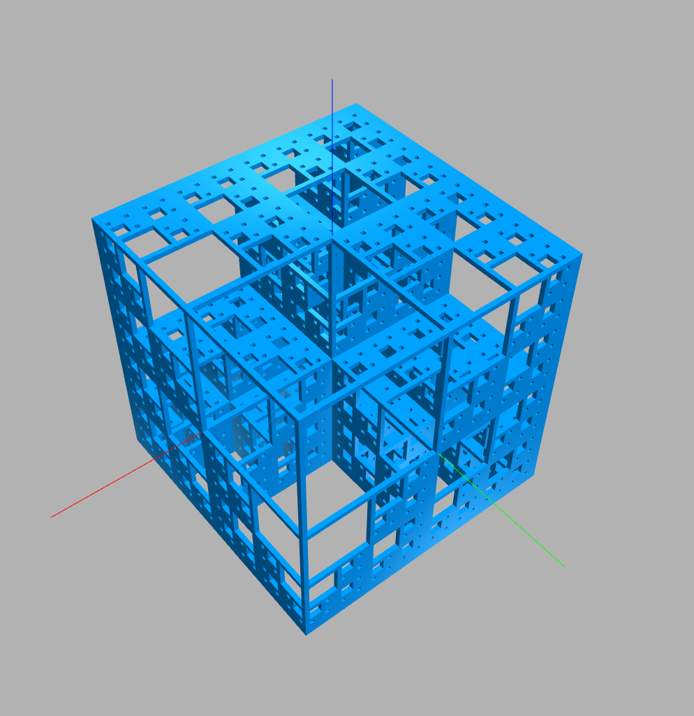 Blue recursive cube model made in JSCAD