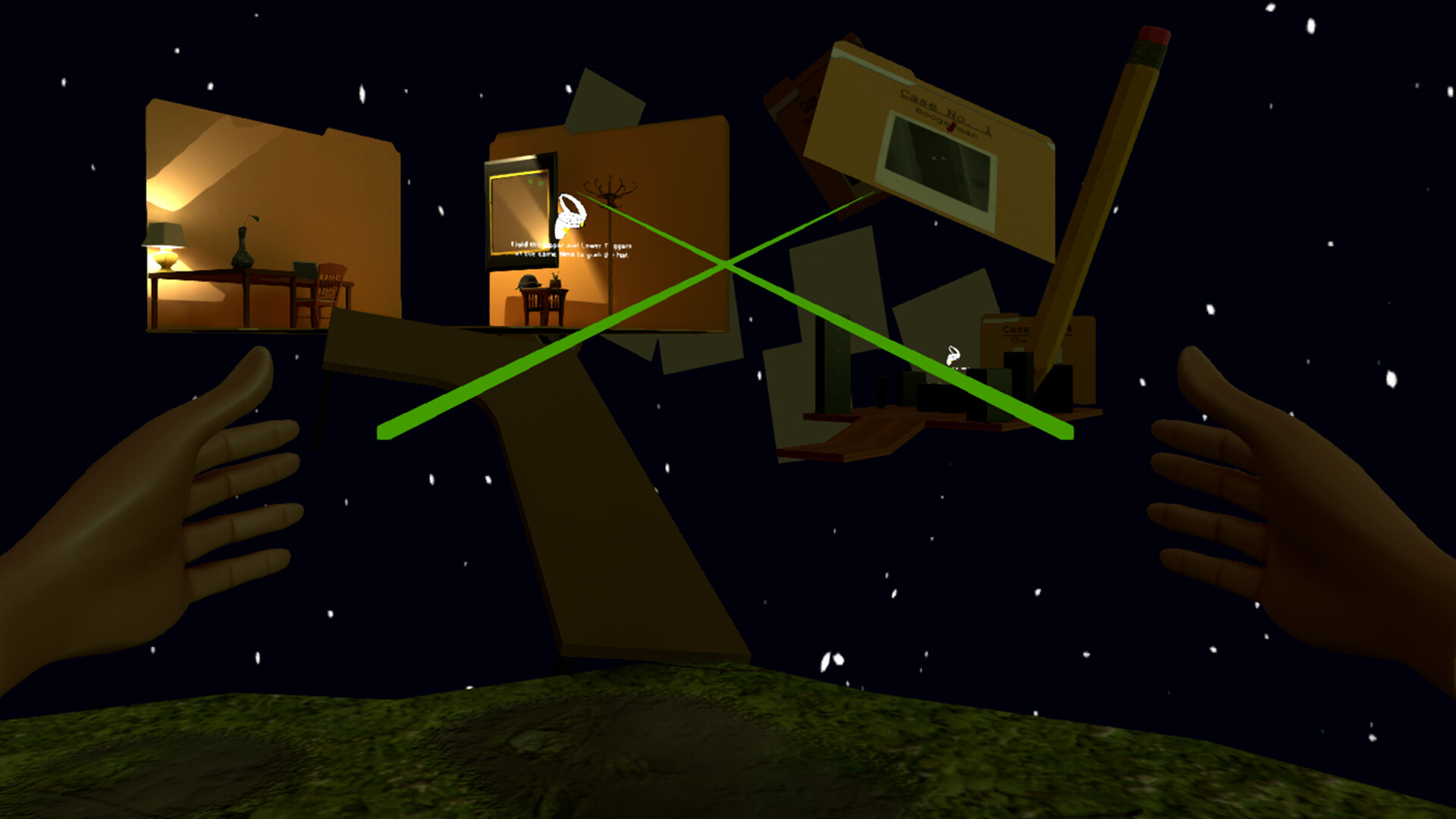First-person VR view of floating memory fragments in Changeling VR