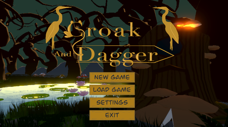 Croak and Dagger title screen with a swamp scene and yellow menu buttons