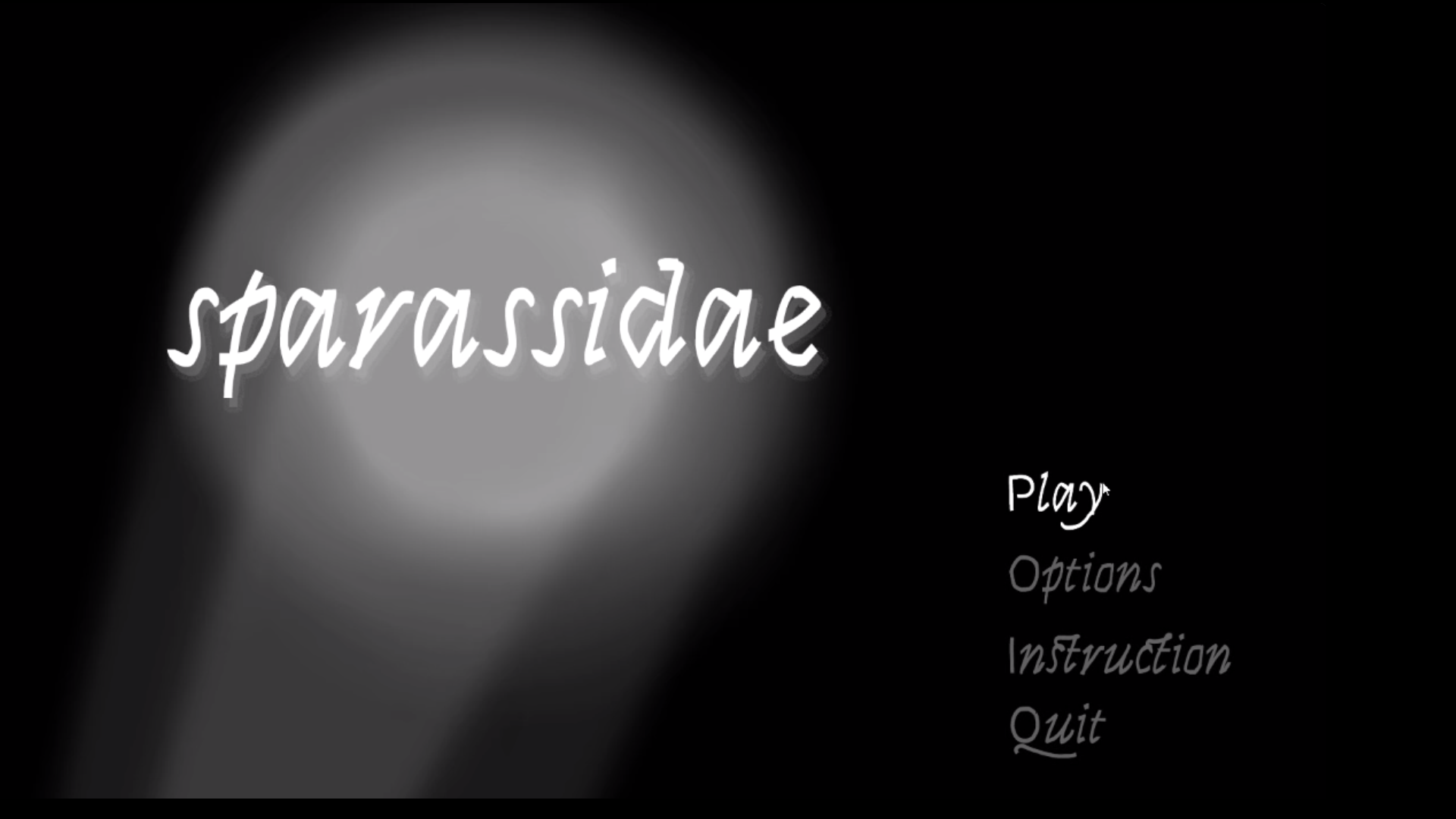 Black and gray title screen for the Sparassidae horror game demo